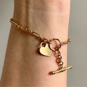 Paper Clip Solid Gold T-bar Toggle Clasp Bracelet